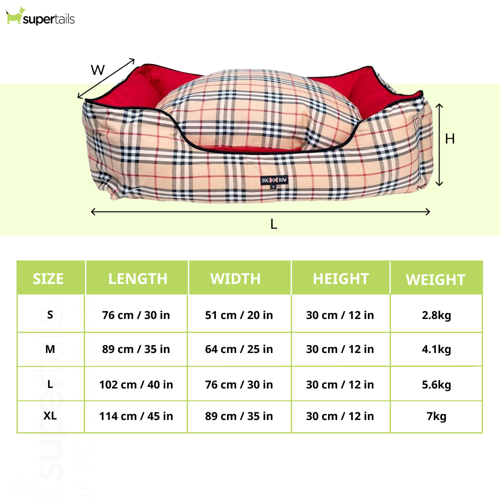 Dogobow Check Rectangle Bed for Dogs and Cats (Burberry)