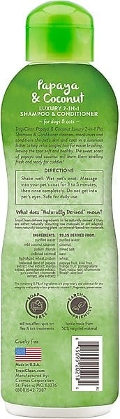 TropiClean Luxury 2-in-1 Papaya & Coconut Shampoo & Conditioner for Dogs