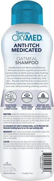 TropiClean OxyMed Medicated Itch Relief Oatmeal Shampoo for Dogs