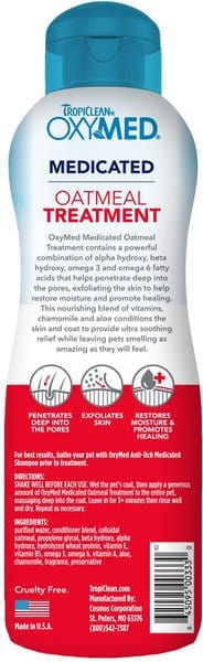 TropiClean OxyMed Medicated Itch Relief Oatmeal Conditioner Treatment for Dogs