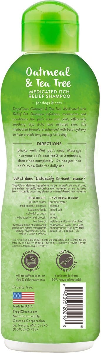 TropiClean Medicated Itchy Skin Relief Oatmeal & Tea Tree Shampoo for Dogs