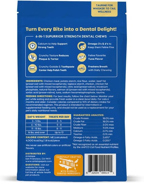 Ark Naturals Kiss Me-Ow Strengthening Tuna Dental Chews Crunchy Cat Treats