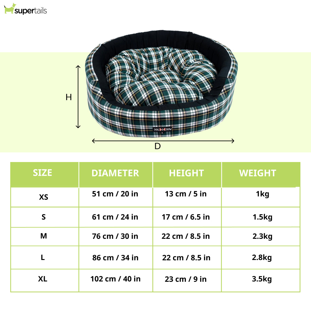 Dogobow Valley Check Round Bed for Dogs and Cats (Green)