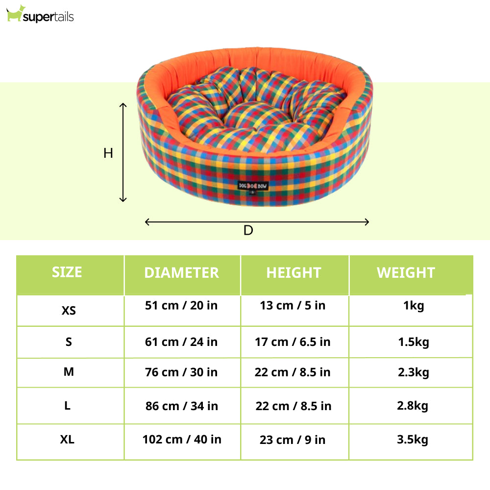 Dogobow Rubic Square Printed Round Bed for Dogs and Cats (Orange Multi Colour)