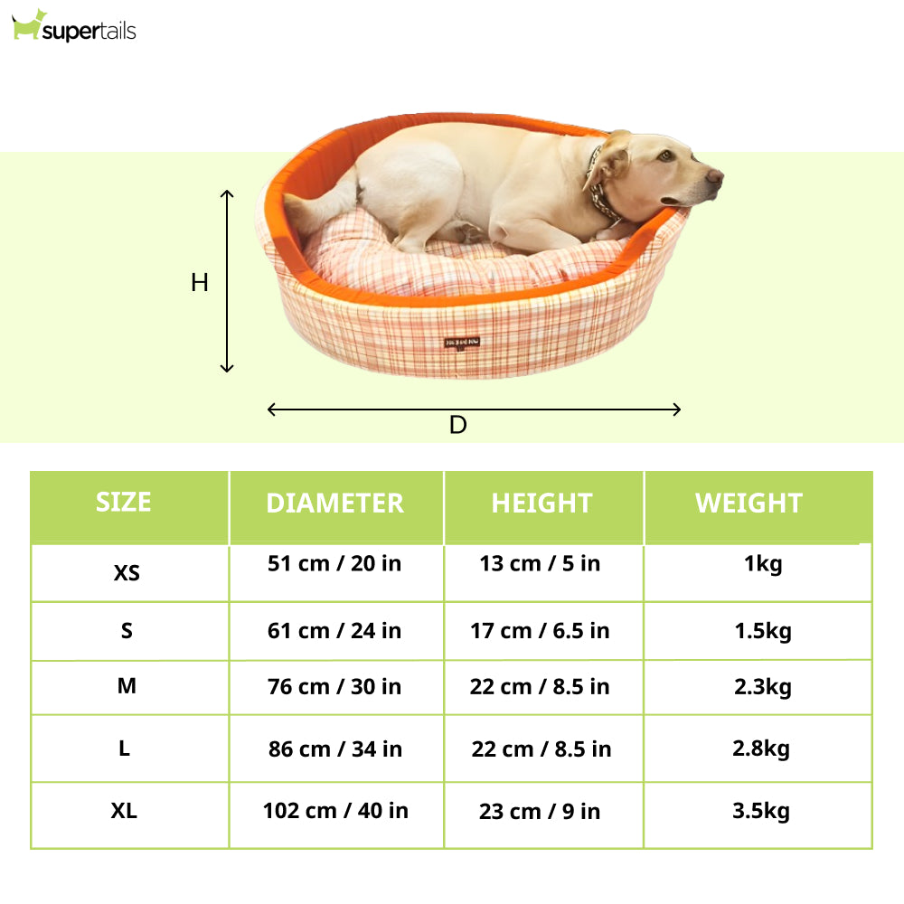 Dogobow Checked Round Bed for Dogs and Cats (Orange/White)